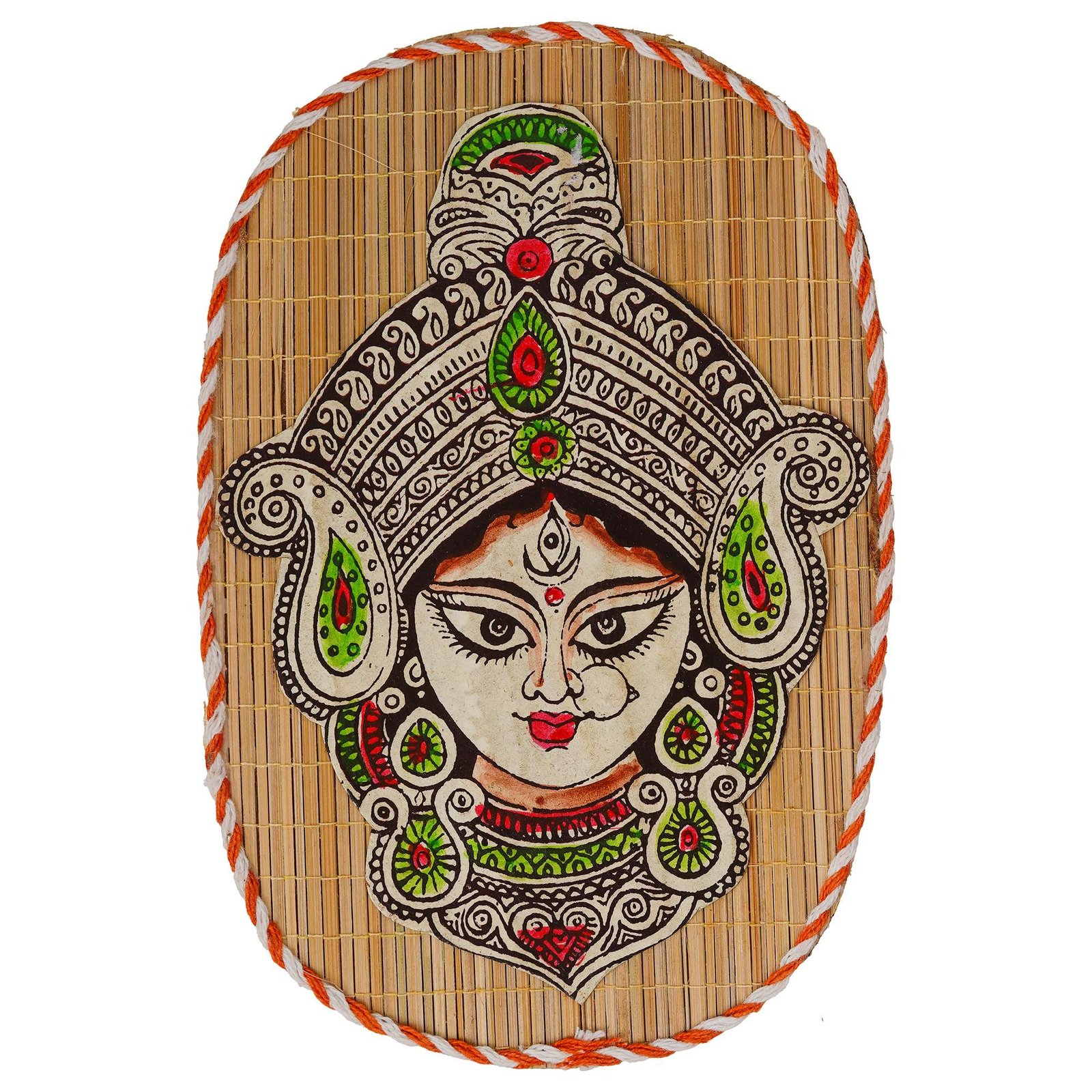 Oval Shaped Design Bamboo Hand Crafted Wall Hangings Durga Ji For Home Decor | Bamboo Art For Wall Decor - Image 4