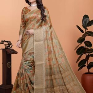 Elegant Floral Printed Silk Saree with Designer Woven Border