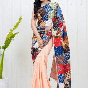 Elegant Printed Cotton Saree with Traditional Floral & Paisley Design