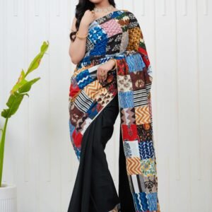 Elegant Printed Cotton Saree with Traditional Floral & Paisley Design