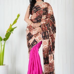 Elegant Printed Cotton Saree with Traditional Floral & Paisley Design