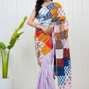 Elegant Printed Cotton Saree with Traditional Floral & Paisley Design