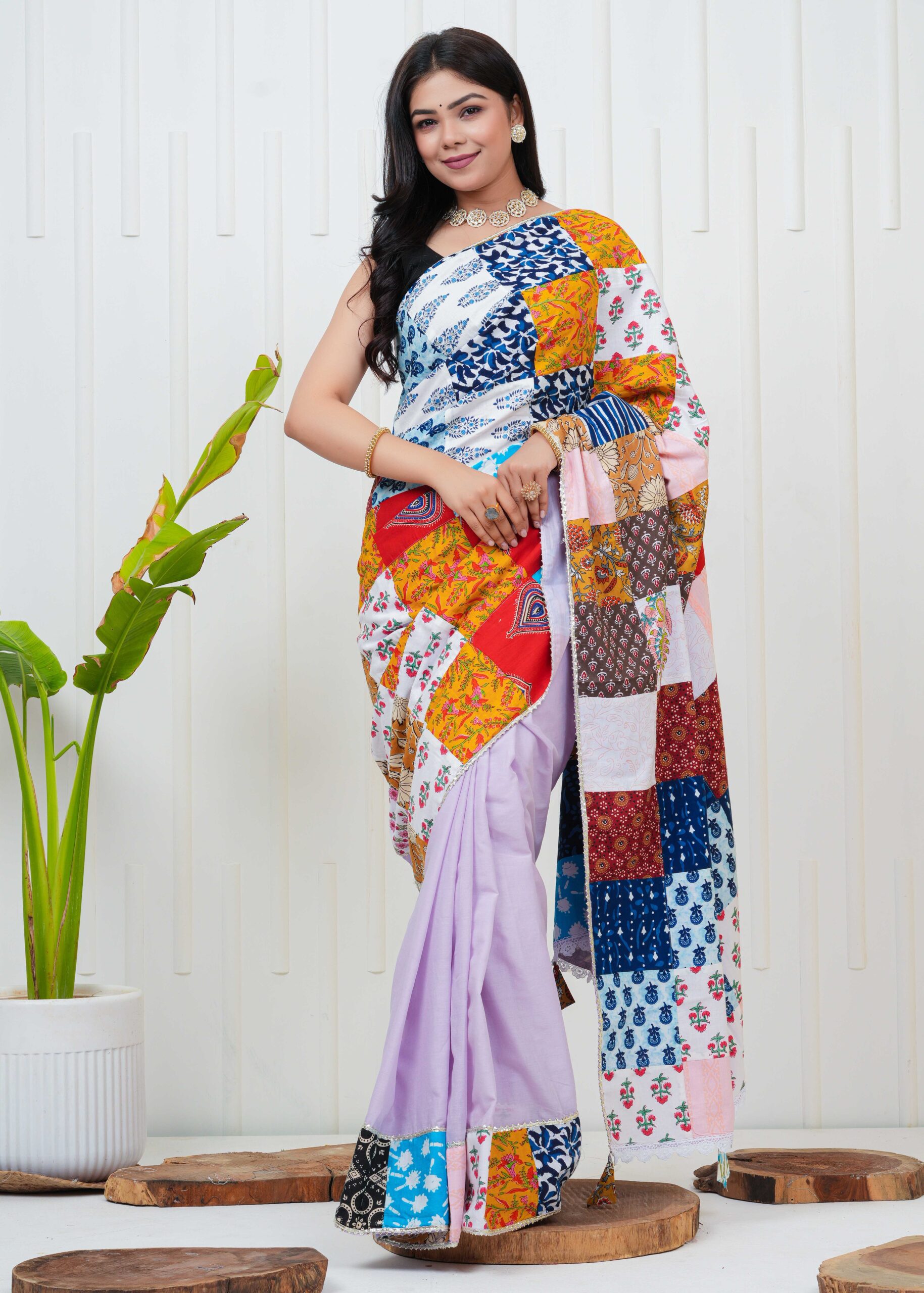Elegant Printed Cotton Saree with Traditional Floral & Paisley Design