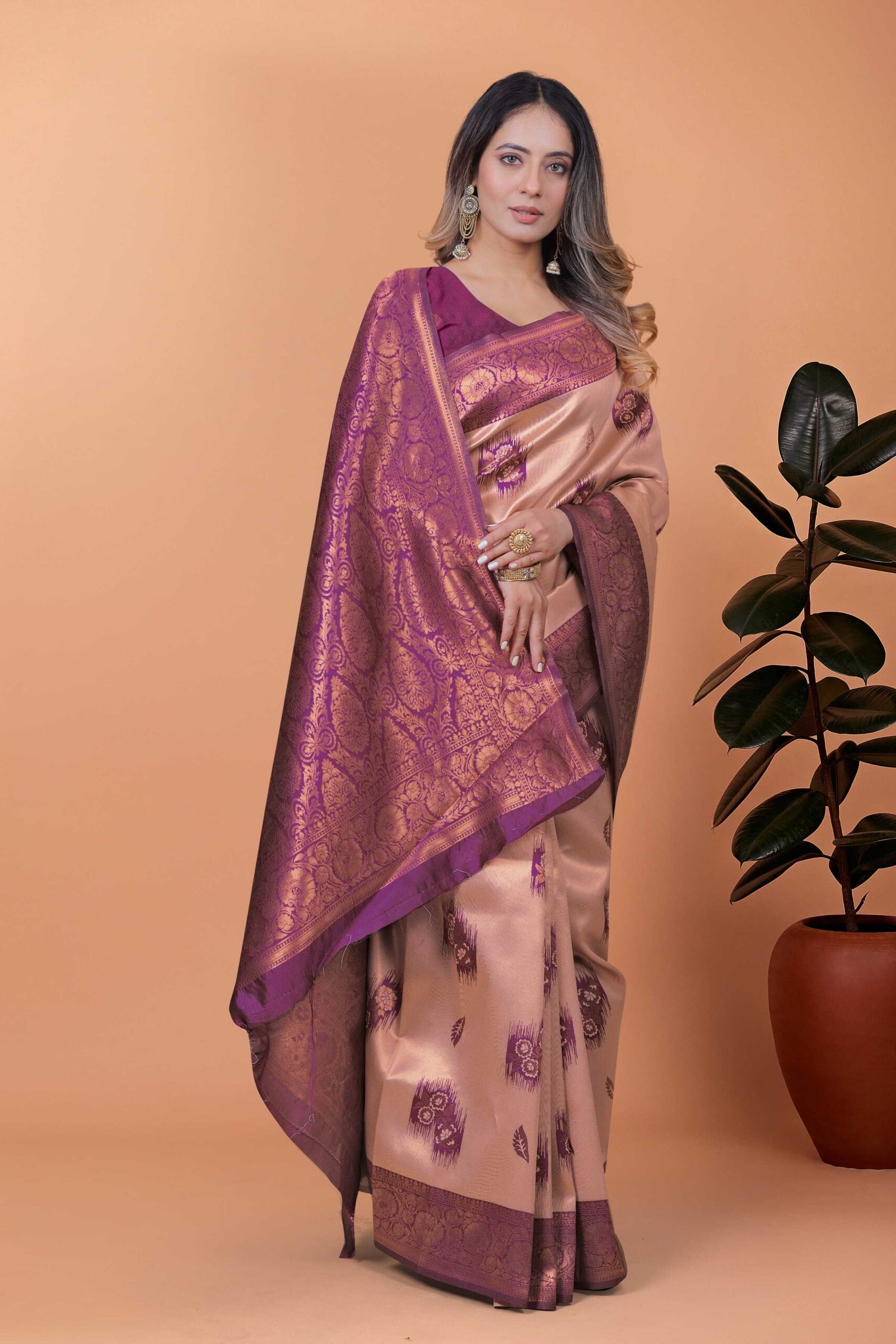 Elegant Mauve & Blush Pink Printed Saree with Designer Pallu - Image 2