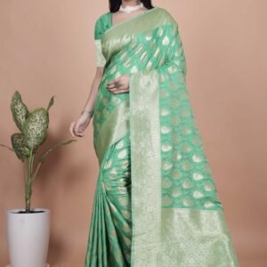 Mint Green Woven Banarasi Silk Festive & Partywear Saree