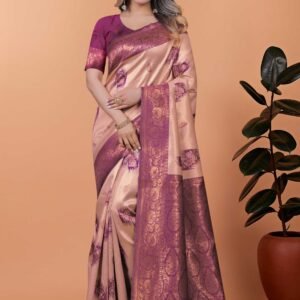 Elegant Mauve & Blush Pink Printed Saree with Designer Pallu