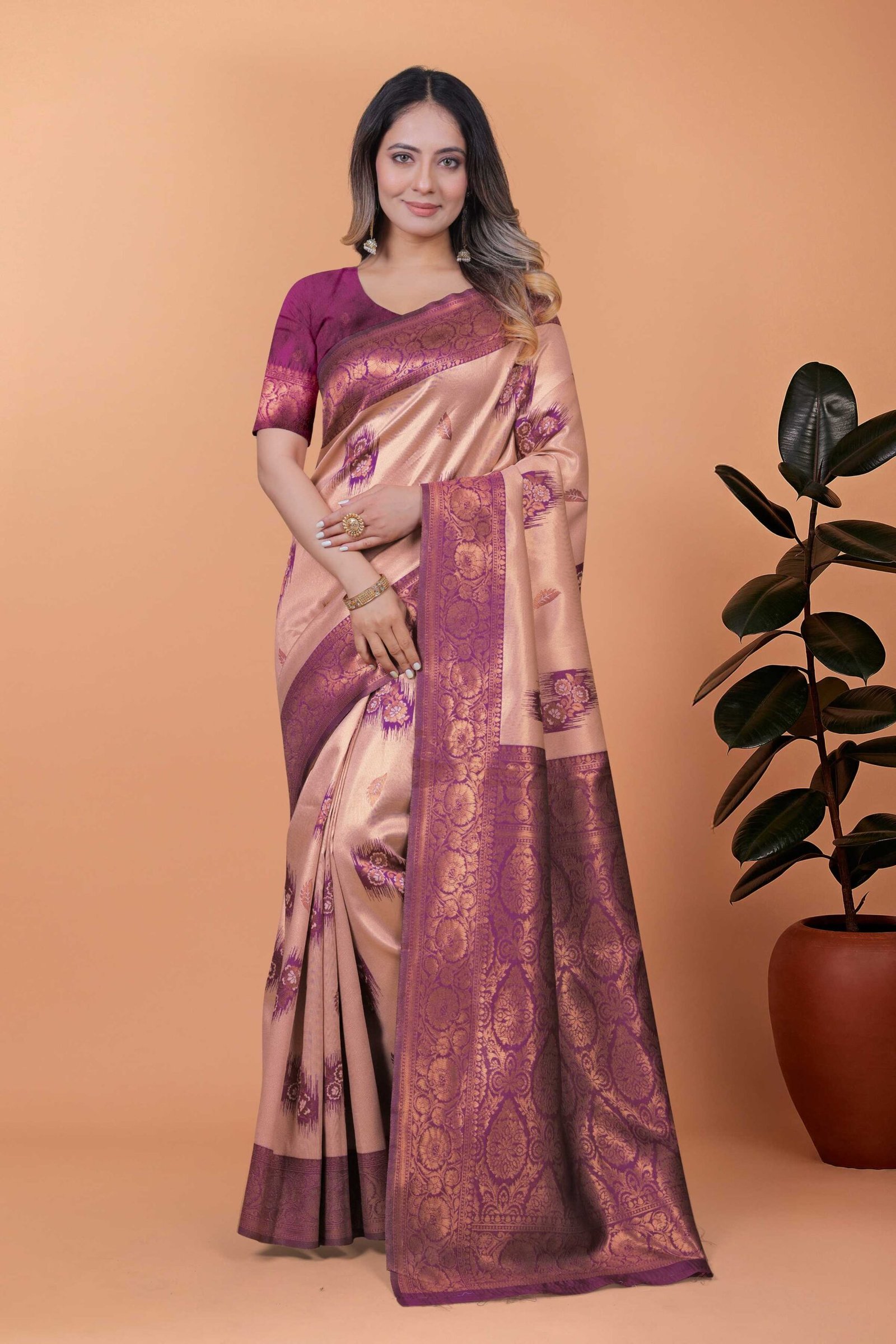 Elegant Mauve & Blush Pink Printed Saree with Designer Pallu