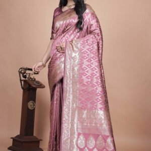 Dusty Pink Woven Jacquard Silk Saree with Zari Border