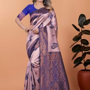 Elegant Pink Printed Saree with Rich Contrast Border & Pallu